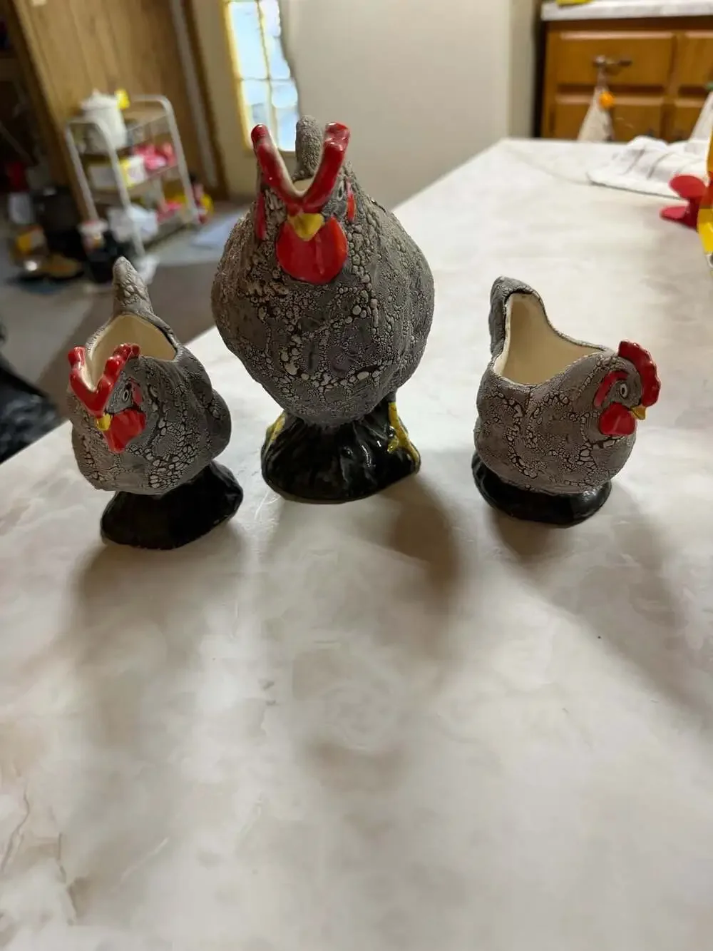 Vintage Applause Speckled Rooster & Hen Cream and Sugar Set